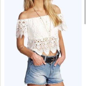 L.A. Hearts Women’s White Lace Off the Shoulder Crop Top